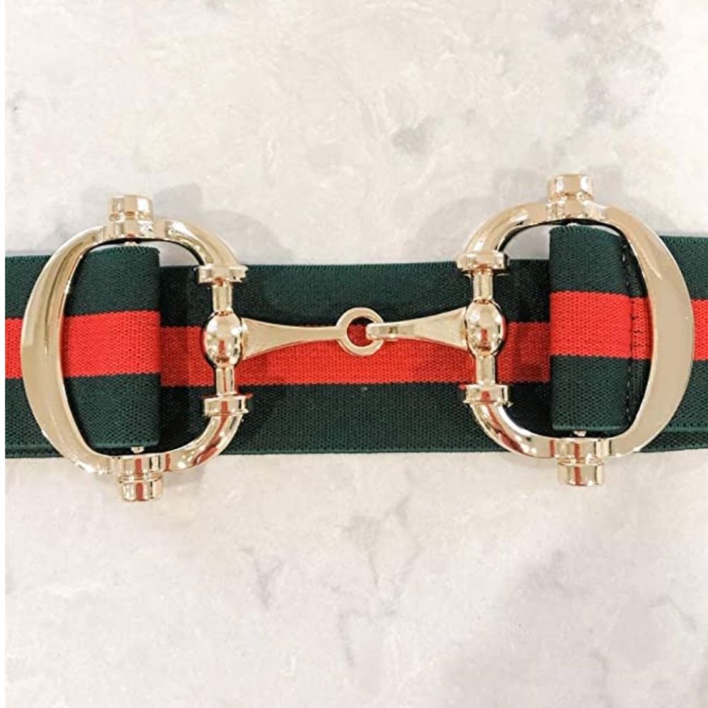 Red & Green Stripe Belt w/ Gold Buckle